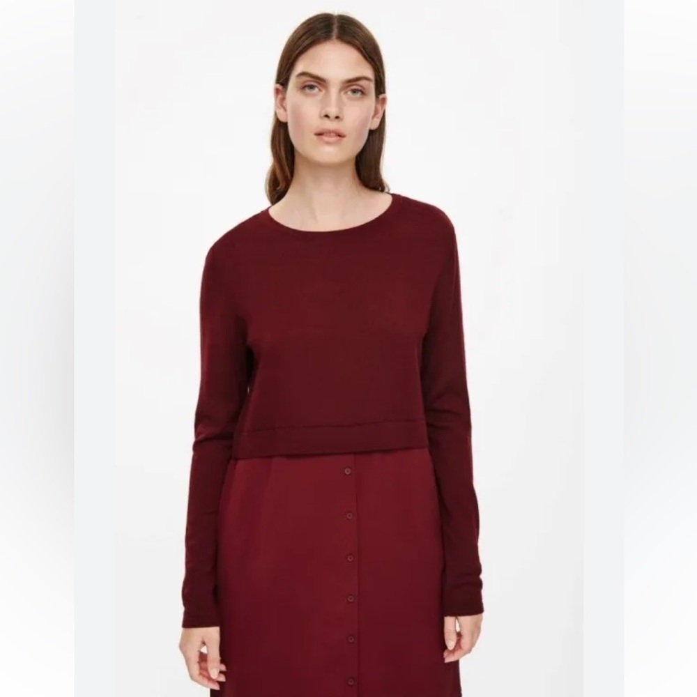 COS mini dress long sleeves crew neck wool and silk red Size Small